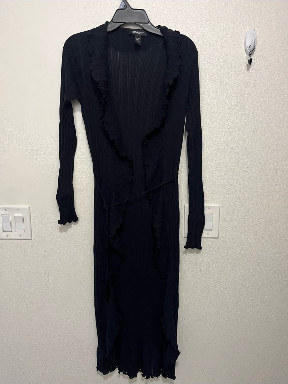 Black Ruffled Long Sleeve Wrap Dress